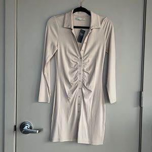 NWT A&F Ruched Knit Shirt Dress in Beige, size S